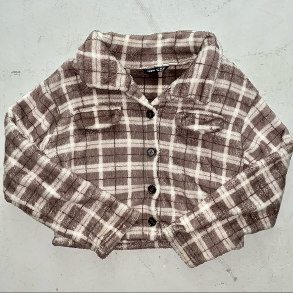 Soft Fuzzy Brown Plaid Button Up - Picture 3 of 4